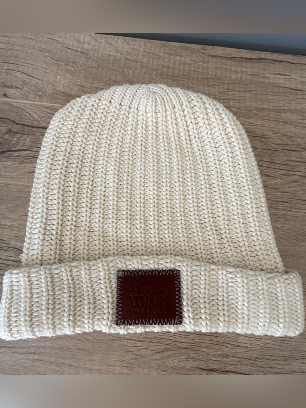 Love Your Melon Beanie One Size Ivory Knit Logo Cap Hat